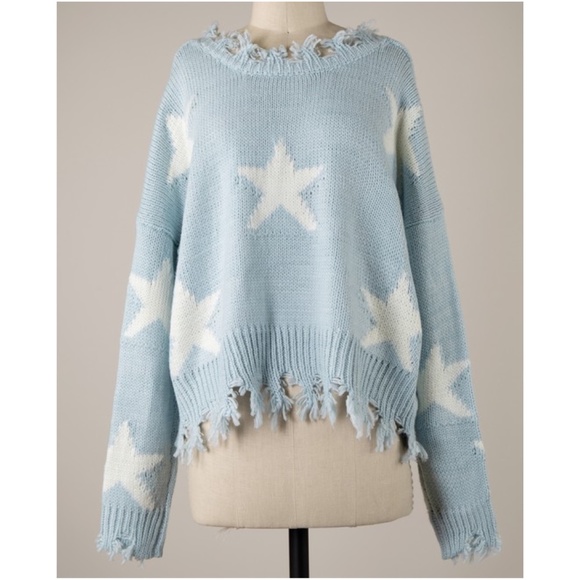 Cozy Distressed Star Print Sweater Top - Picture 4 of 12